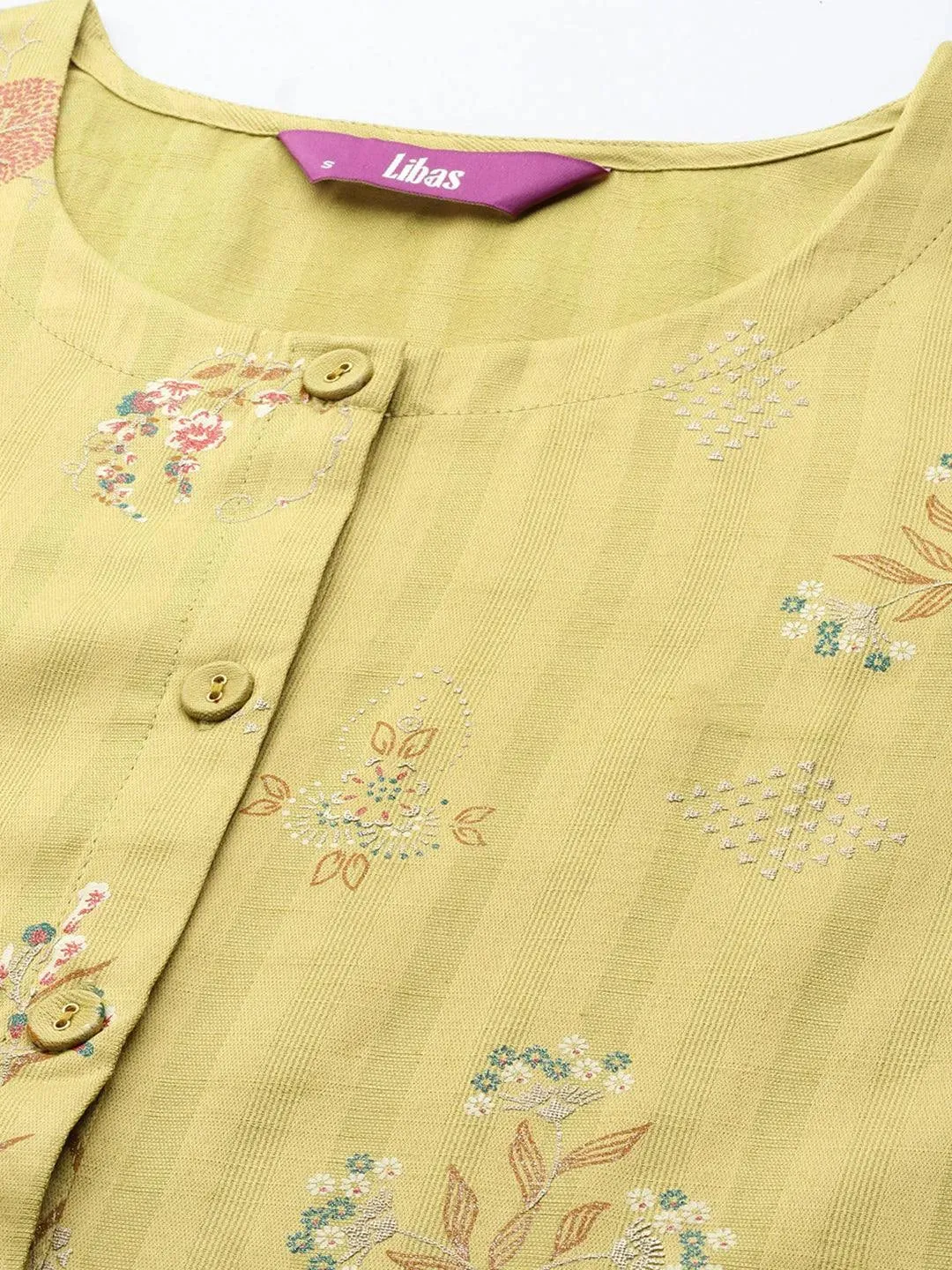 Olive Printed Silk A-Line Kurta