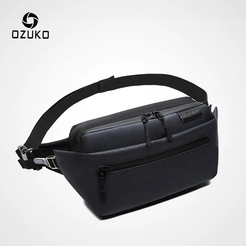 OZUKO Waterproof Men Waist Bag Fanny Pack Shoulder Belt Bag Male Phone Pouch Bags Travel Waist Pack Small Running Sport Bolso