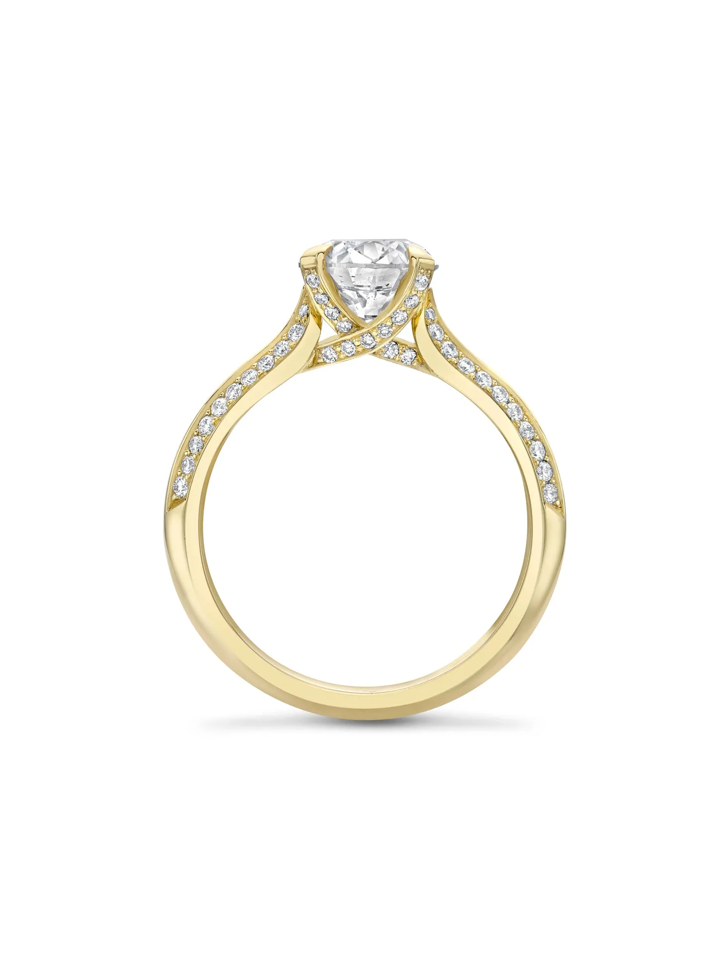 Petal Round Yellow Gold Diamond Engagement Ring