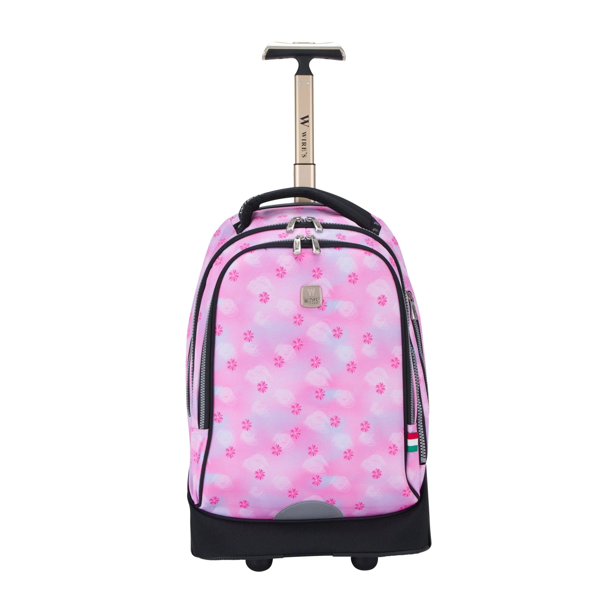 Pink Blur Flower Big Wheel School Bag Trolley Set of 3 (Lunch Bag & Pencil Case)