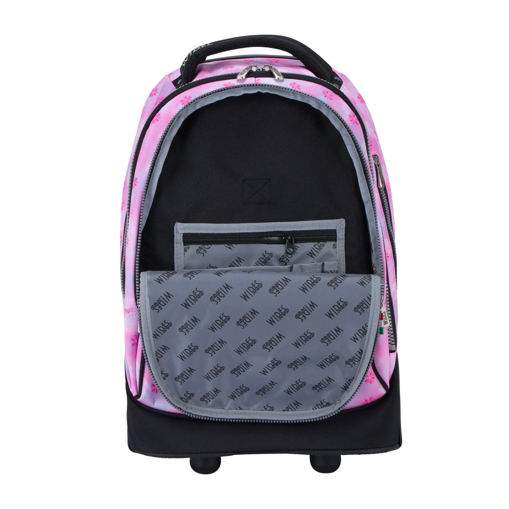 Pink Blur Flower Big Wheel School Bag Trolley Set of 3 (Lunch Bag & Pencil Case)