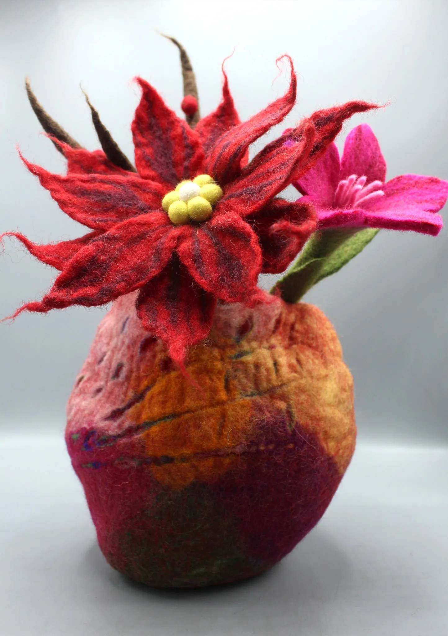 Pink, Purple and Pink Multi color Felt Flower Vase