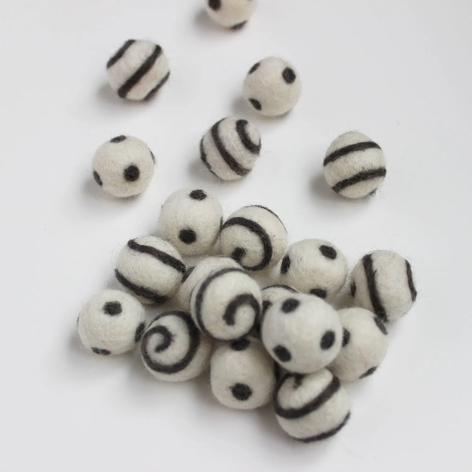 Polka Dot Swirl Felt Balls Grey On White