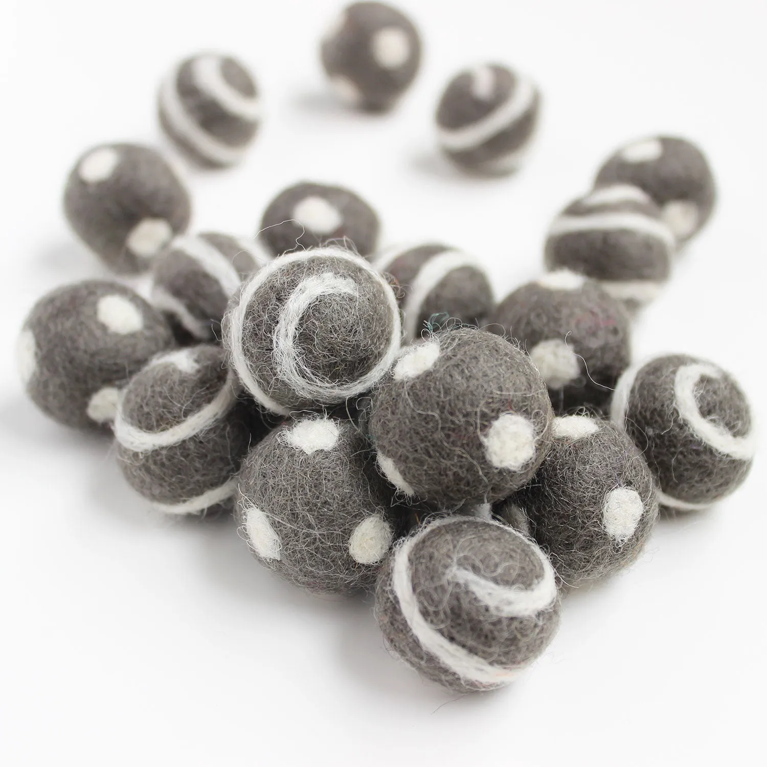 Polka Dot Swirl Felt Balls White On Grey