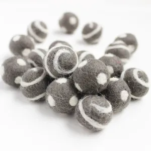 Polka Dot Swirl Felt Balls White On Grey