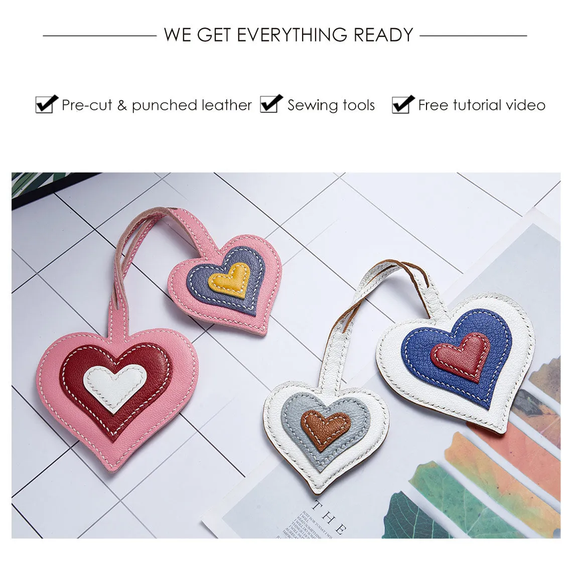 POPSEWING® Sheep Leather Double Heart Bag Charm DIY Kit