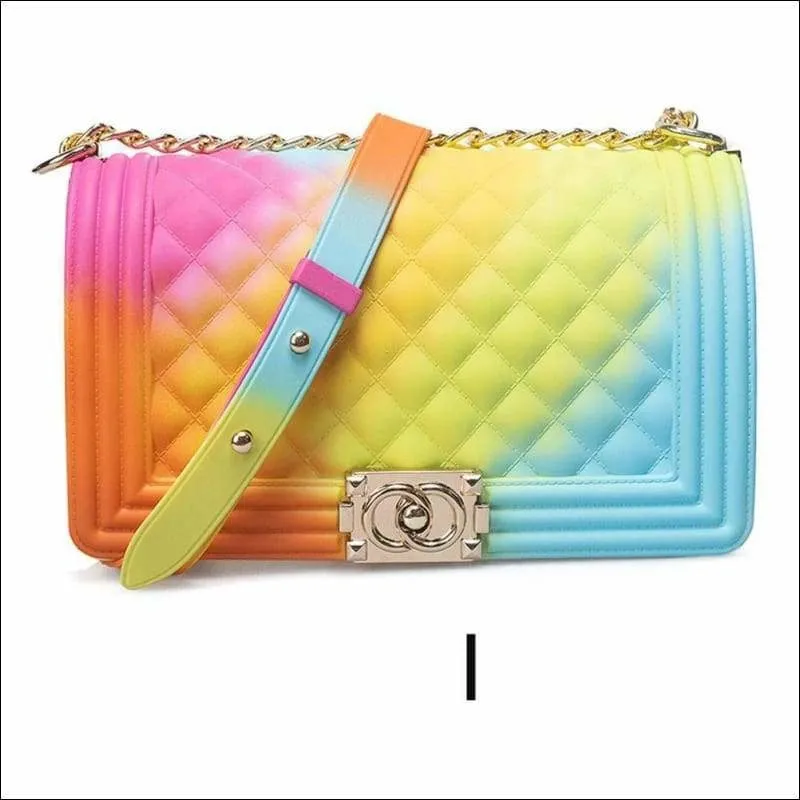 Rainbow Color Tender Jelly Messenger Flap Chain Shoulder Bag