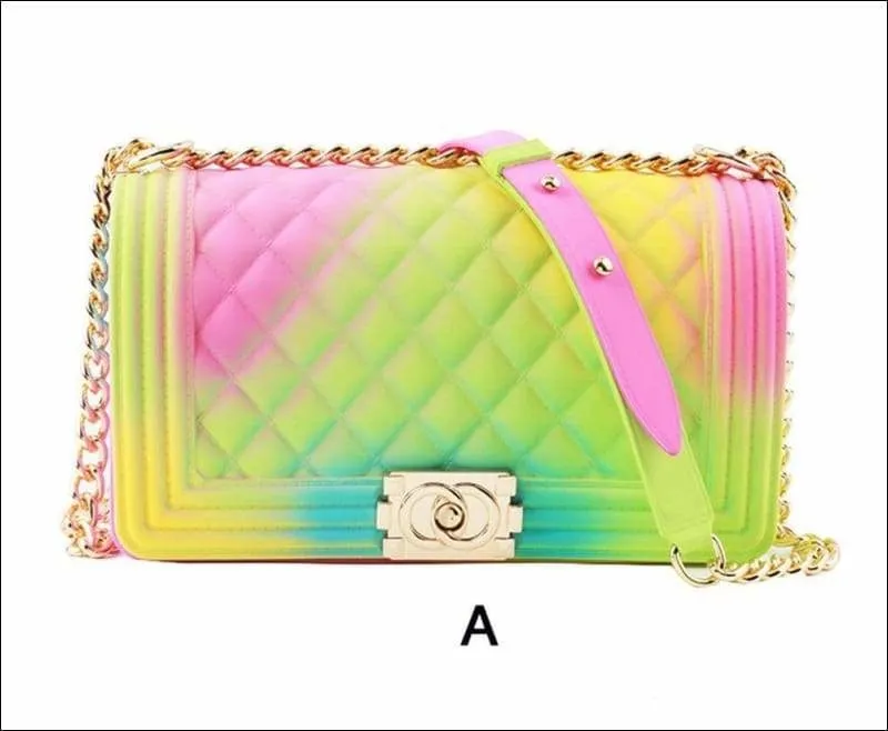 Rainbow Color Tender Jelly Messenger Flap Chain Shoulder Bag