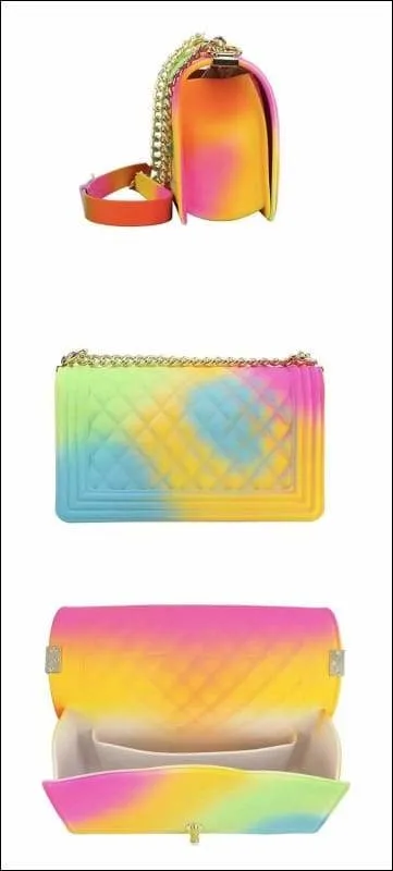 Rainbow Color Tender Jelly Messenger Flap Chain Shoulder Bag