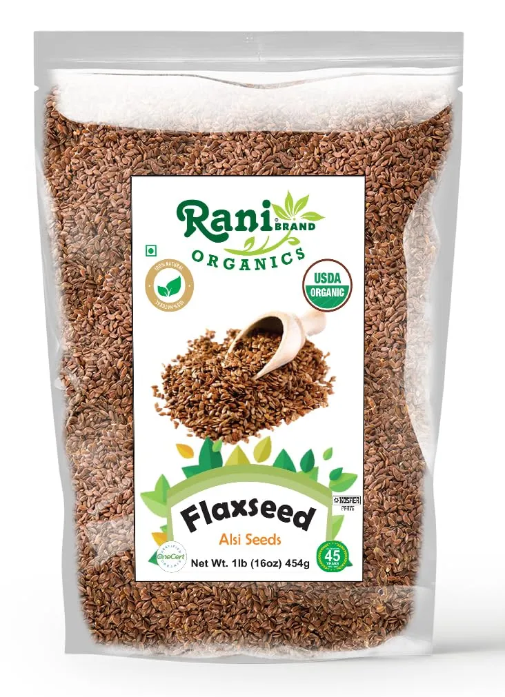 Rani Organic Flax Seeds Whole Raw (Alsi, Linum usitatissimum) 16oz (1lb) 454g ~ All Natural | Gluten Friendly | Non-GMO | Kosher | Vegan | Indian Origin | USDA Certified Organic