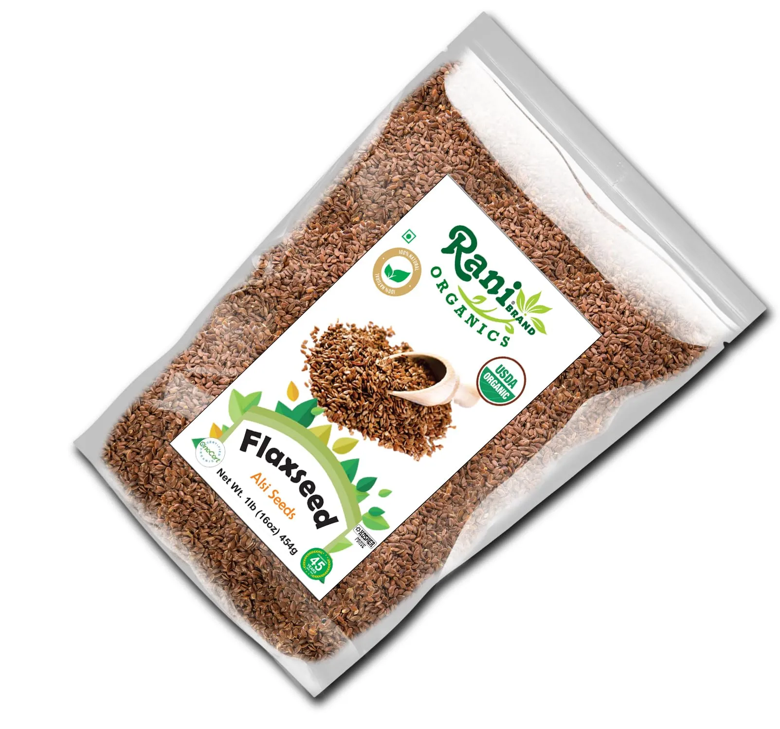 Rani Organic Flax Seeds Whole Raw (Alsi, Linum usitatissimum) 16oz (1lb) 454g ~ All Natural | Gluten Friendly | Non-GMO | Kosher | Vegan | Indian Origin | USDA Certified Organic