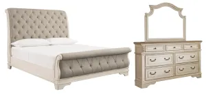 Realyn King Sleigh Bed with Mirrored Dresser