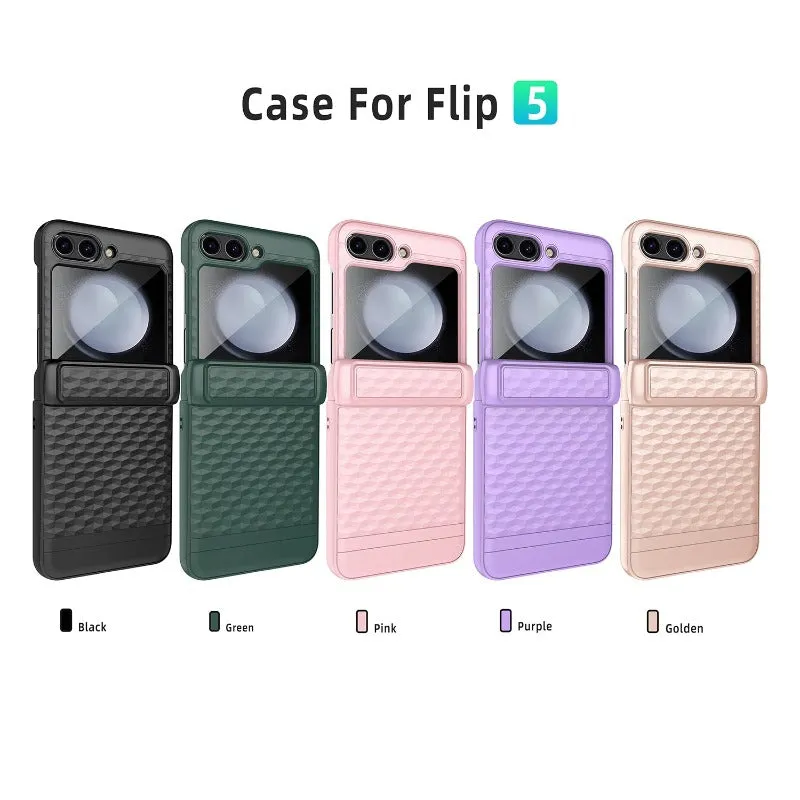 Rhombic Hinge PC Case With Tempered Glass Screen For Samsung Galaxy Z Flip 5