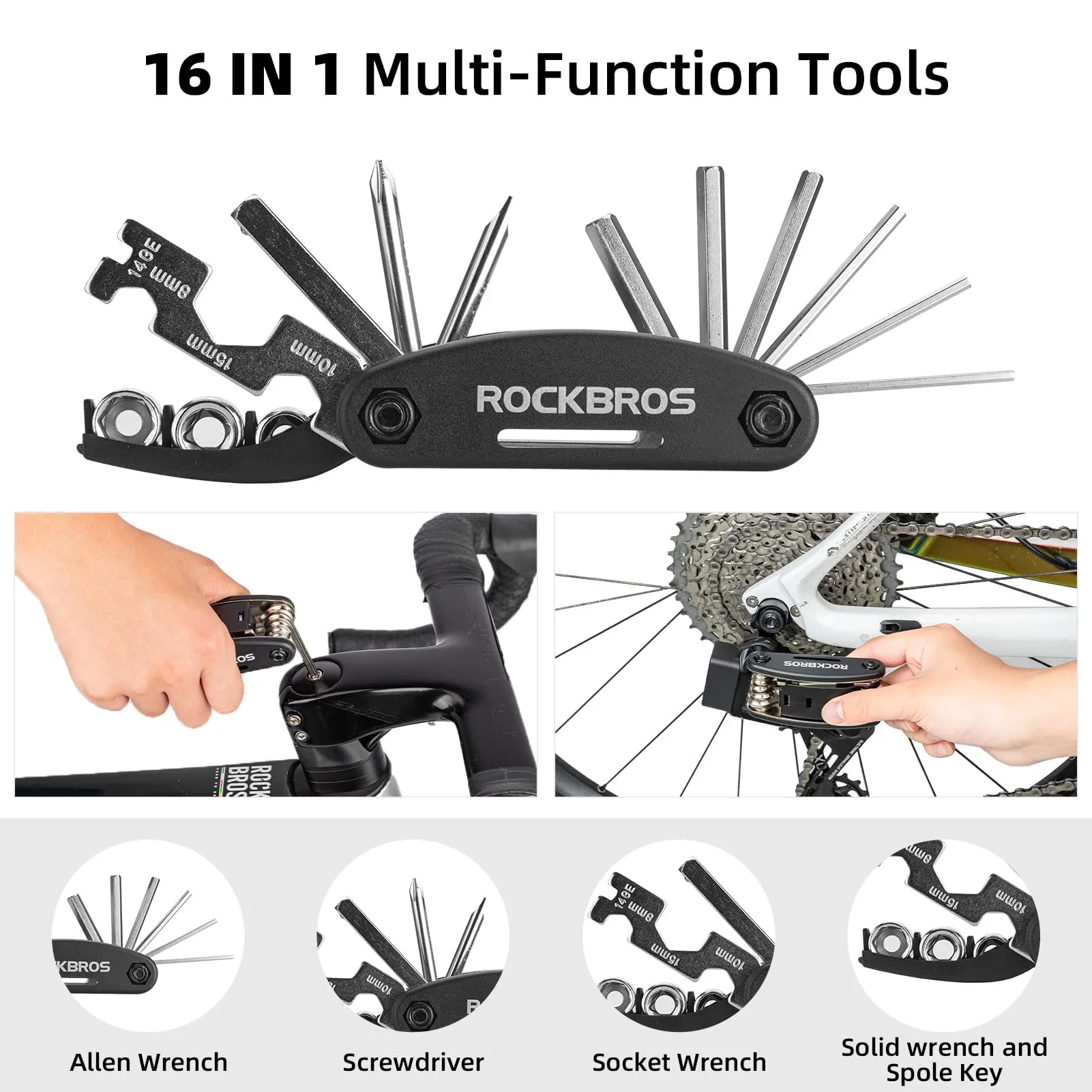 ROCKBROS Bike Tool Kit with Tire Pump, Multi-Function Tool, Patches, Portable Repair Bag