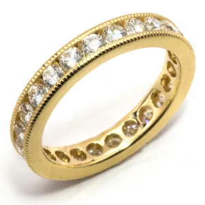 Round Diamond Eternity Milgrain Anniversary Band Ring 18K Yellow Gold