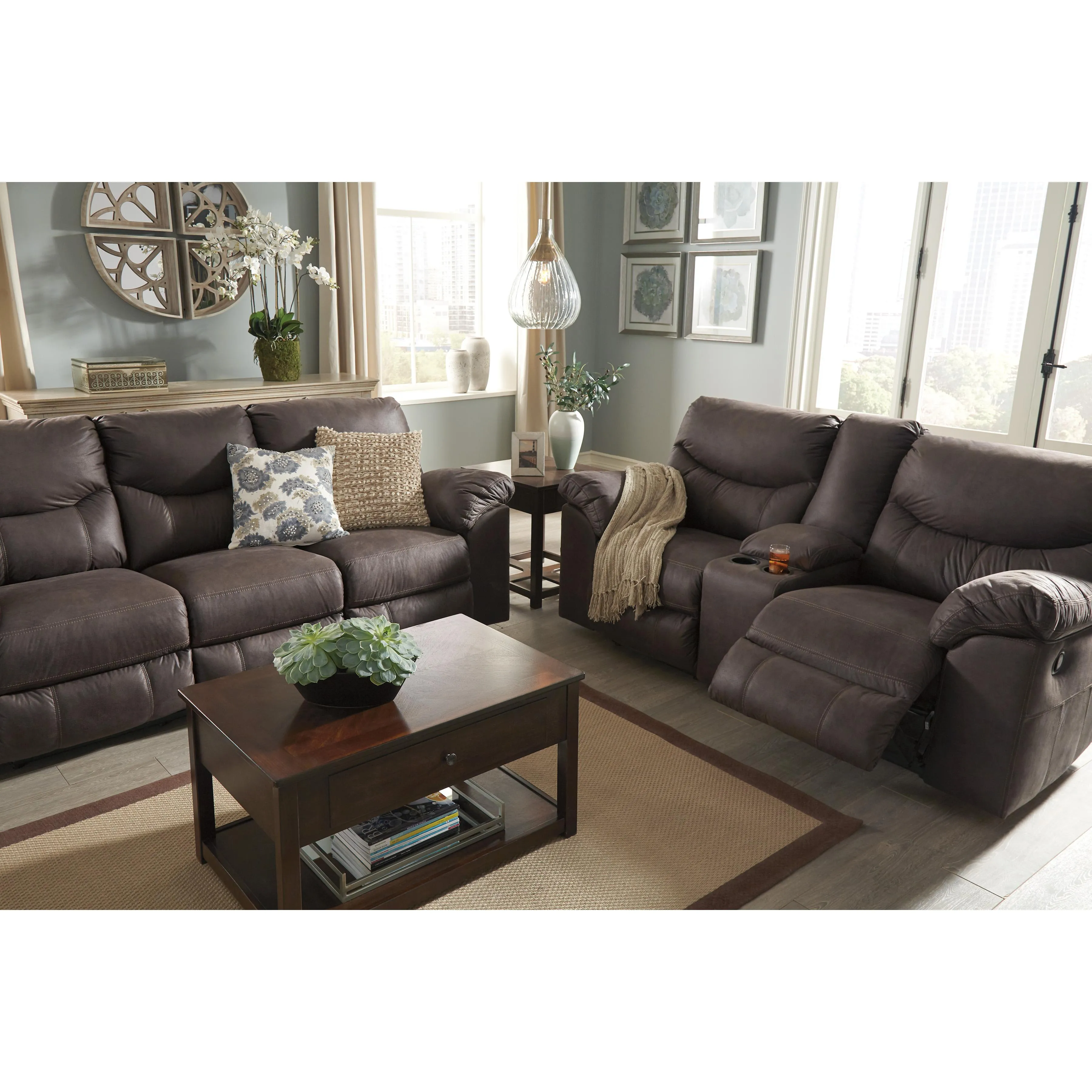 Signature Design by Ashley Boxberg Reclining Leather Look Loveseat with Console 3380394C