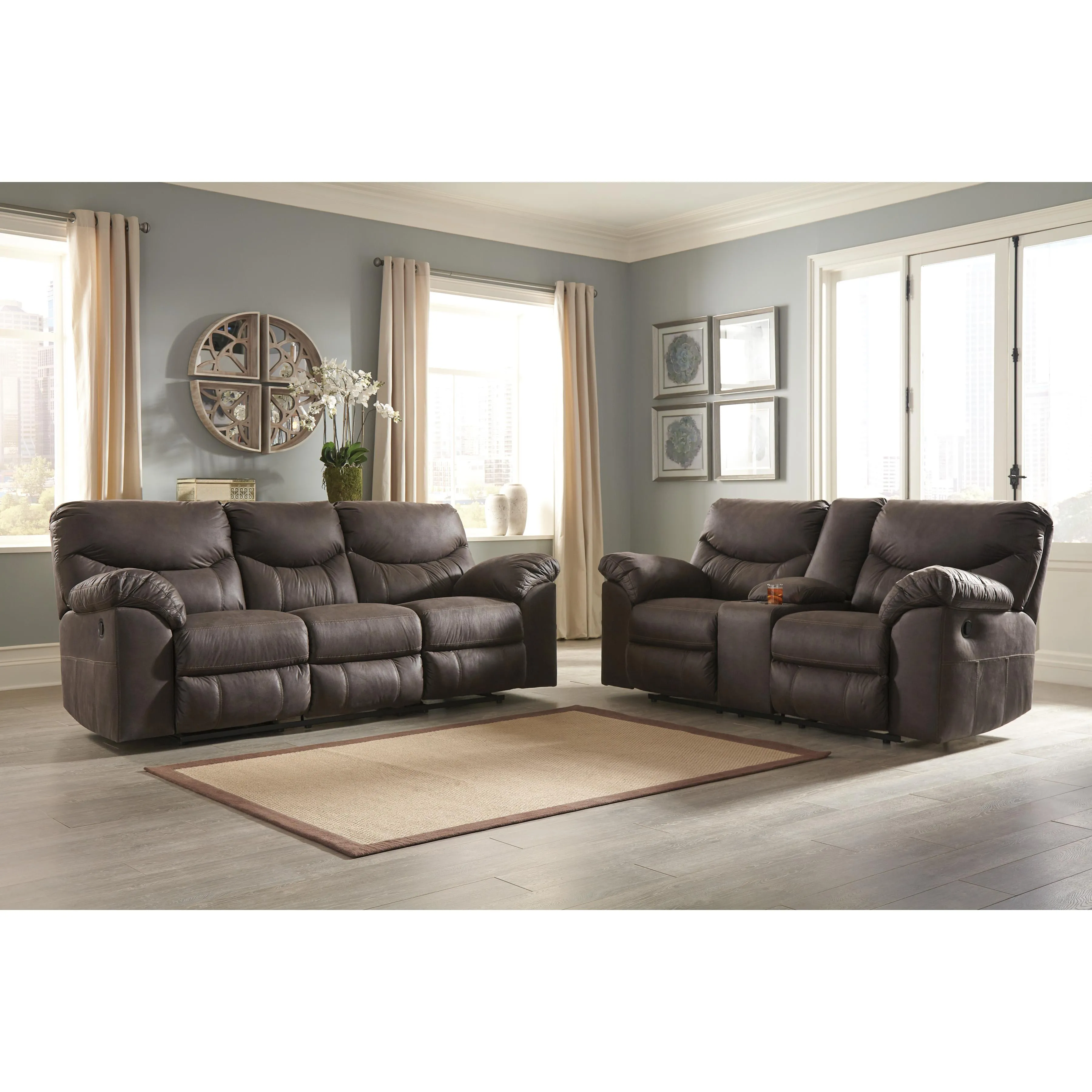 Signature Design by Ashley Boxberg Reclining Leather Look Loveseat with Console 3380394C