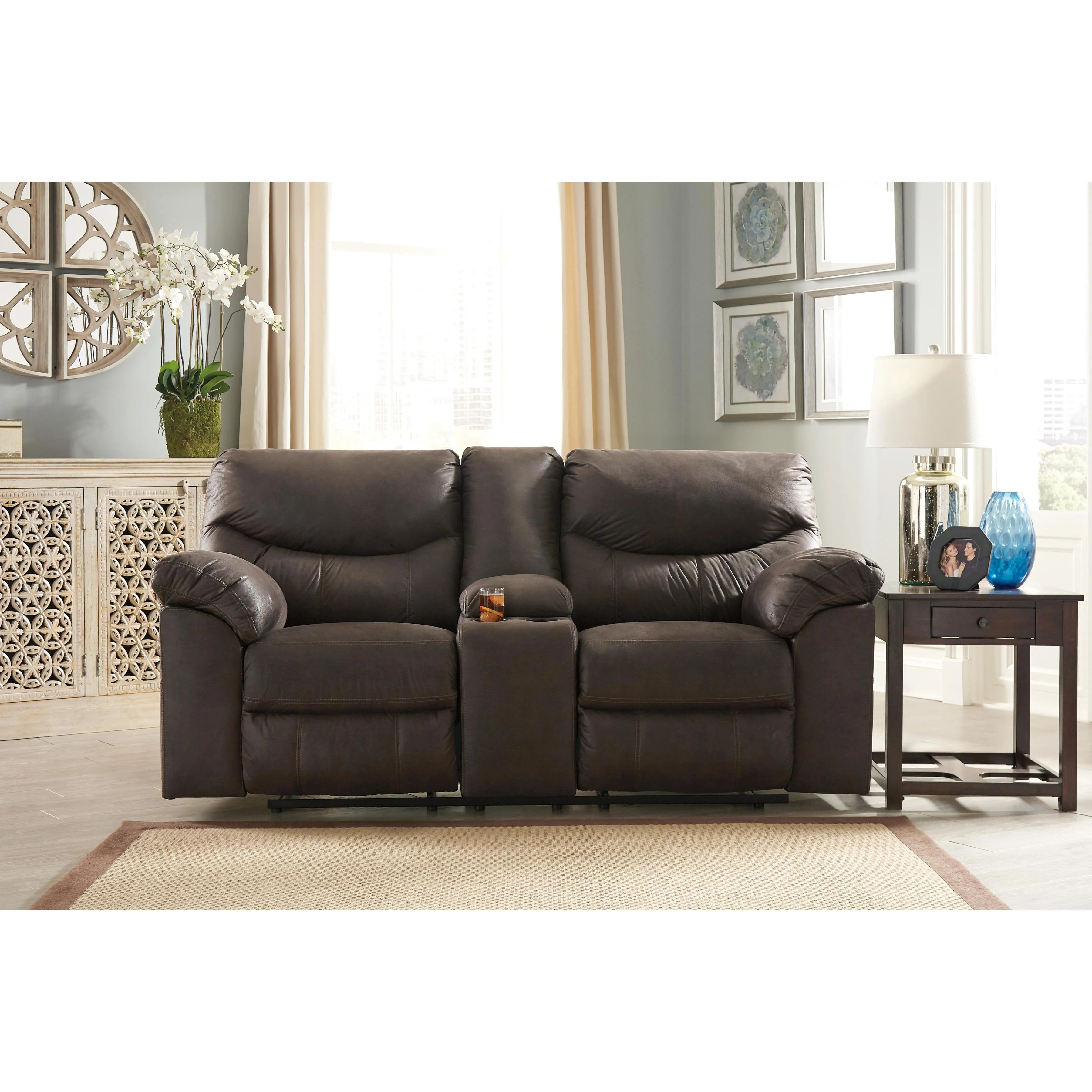 Signature Design by Ashley Boxberg Reclining Leather Look Loveseat with Console 3380394C