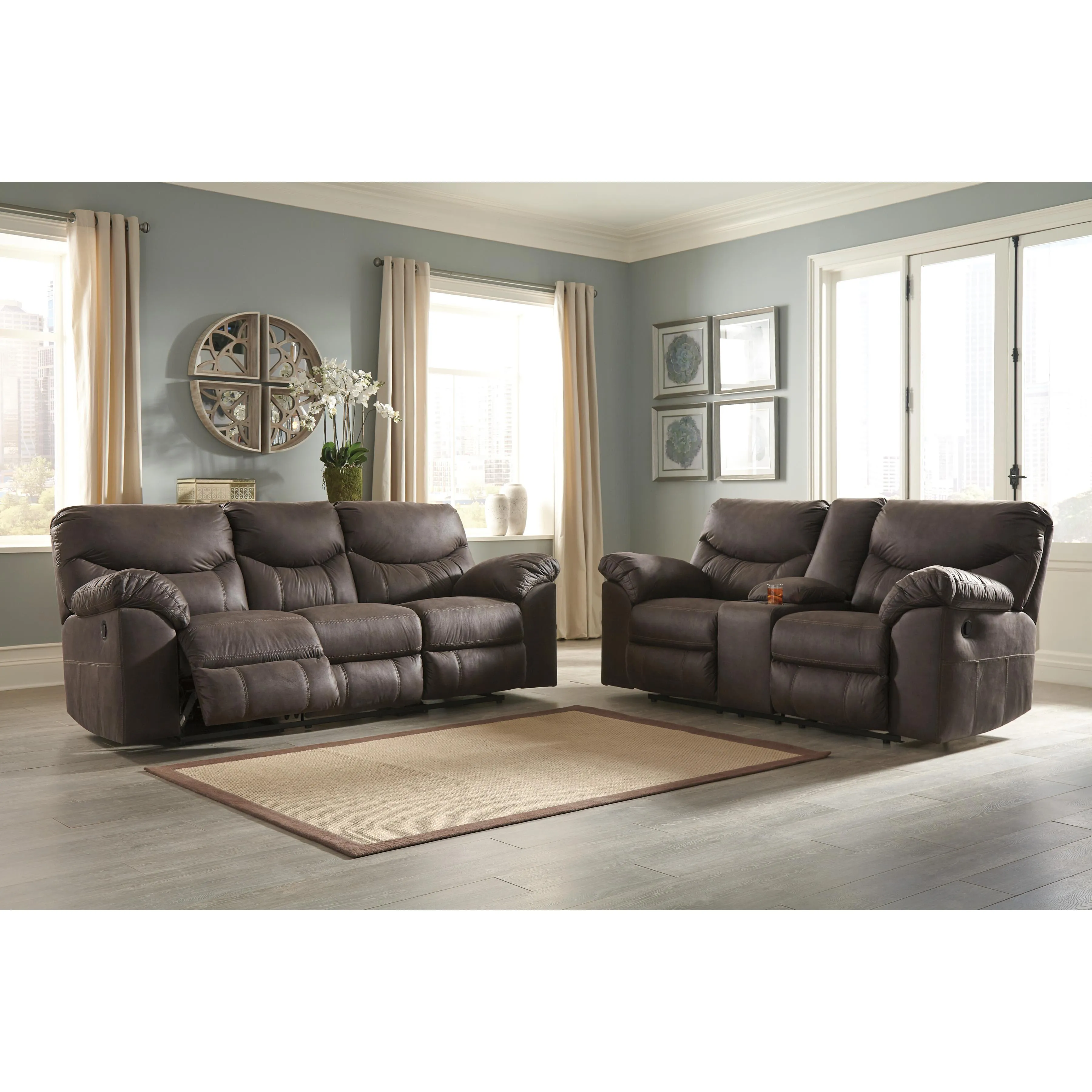 Signature Design by Ashley Boxberg Reclining Leather Look Loveseat with Console 3380394C