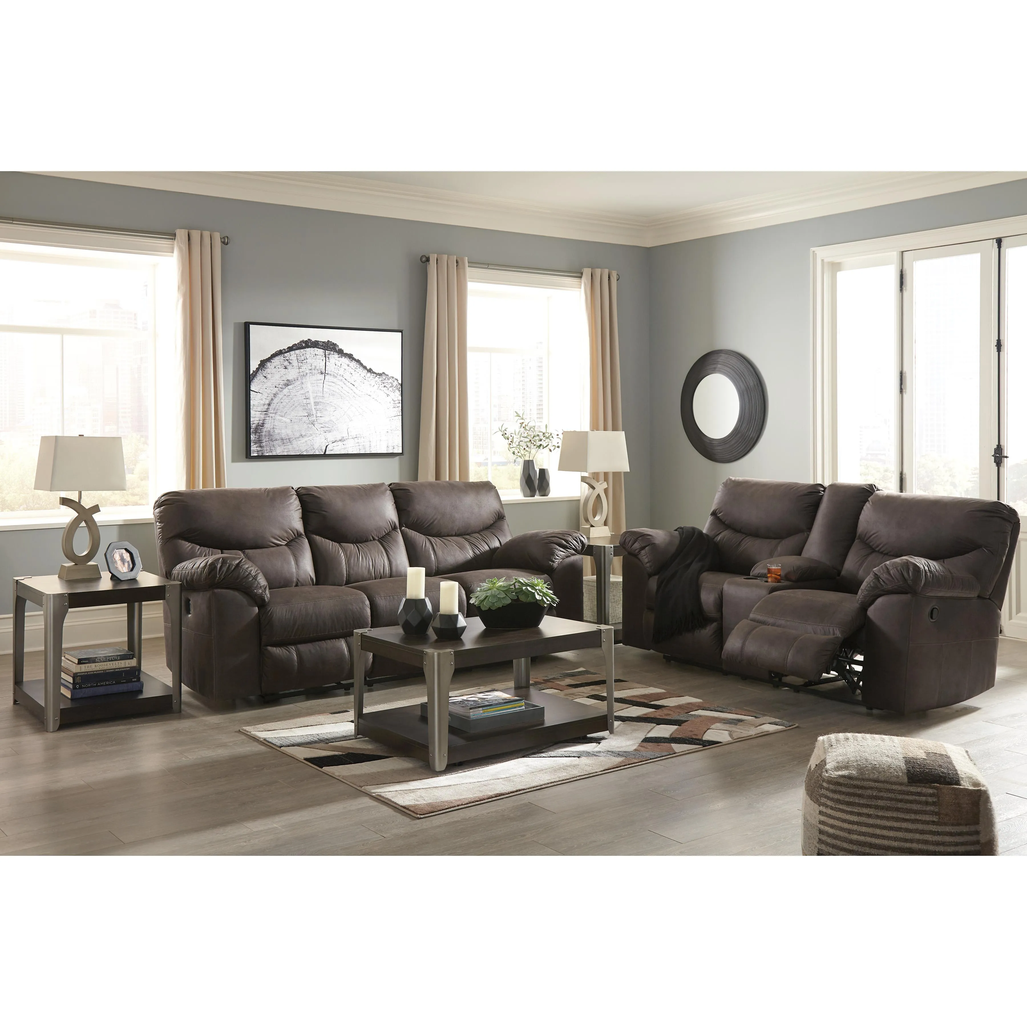 Signature Design by Ashley Boxberg Reclining Leather Look Loveseat with Console 3380394C