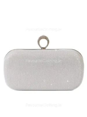 Silver Glitter Diamond Ring Detail Clutch Bag