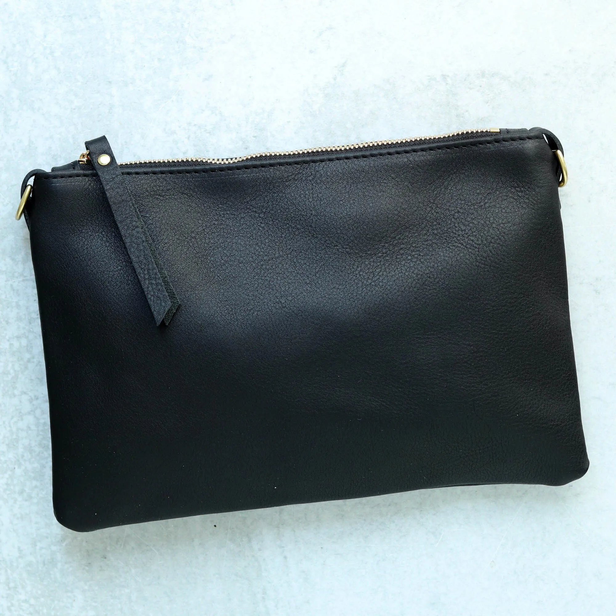 Small Leather Crossbody Clutch Bag - Black Pebble