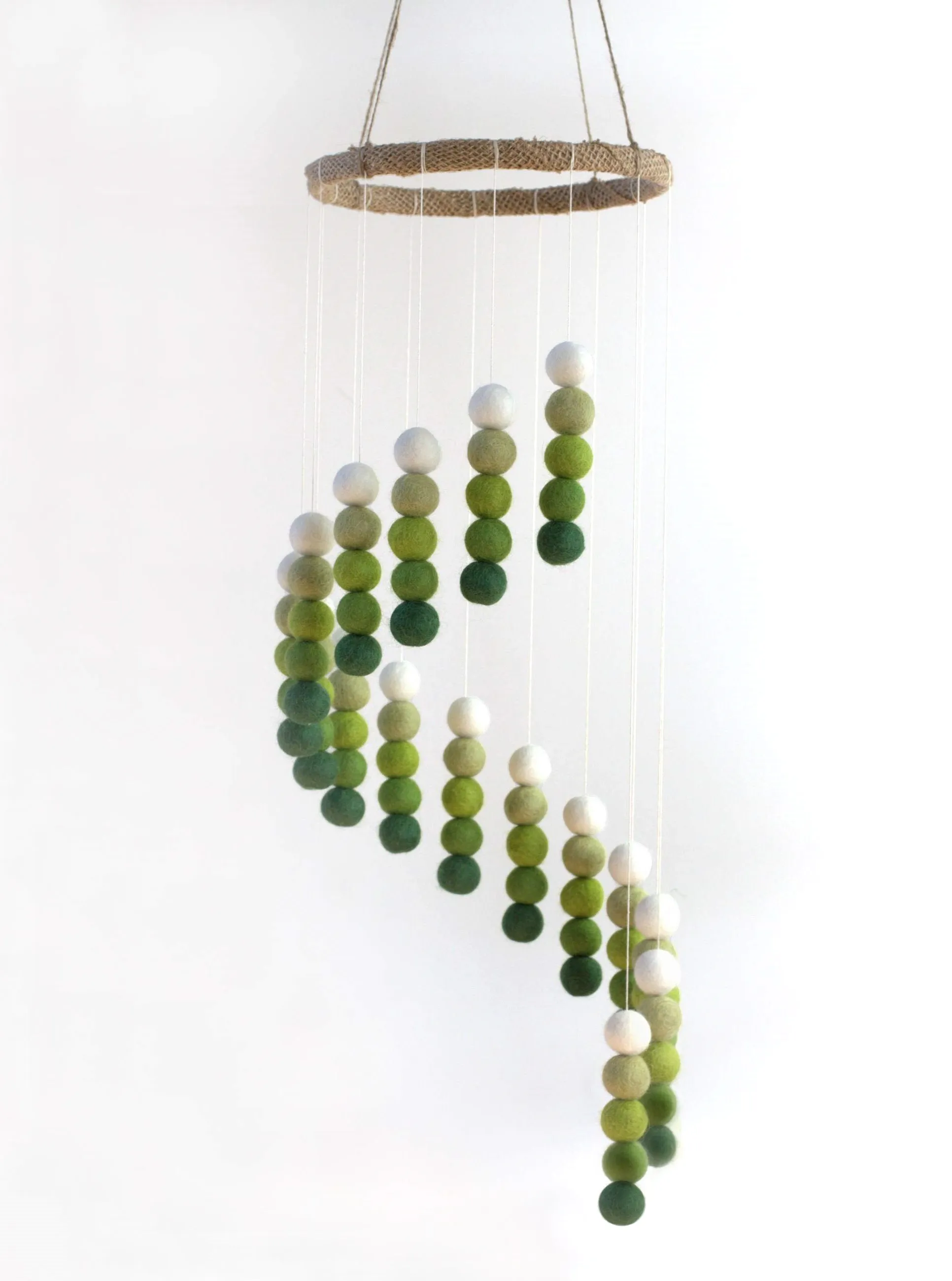 Spiral Felt Ball Mobile- Shades of Green