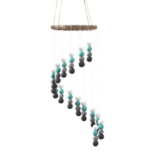 Spiral Felt Ball Mobile- Turquoise, Charcoal, Gray, White