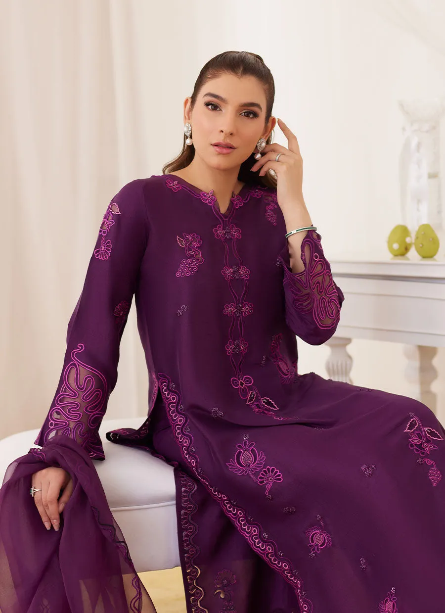 Teo Eggplant Embroidered Shirt And Dupatta