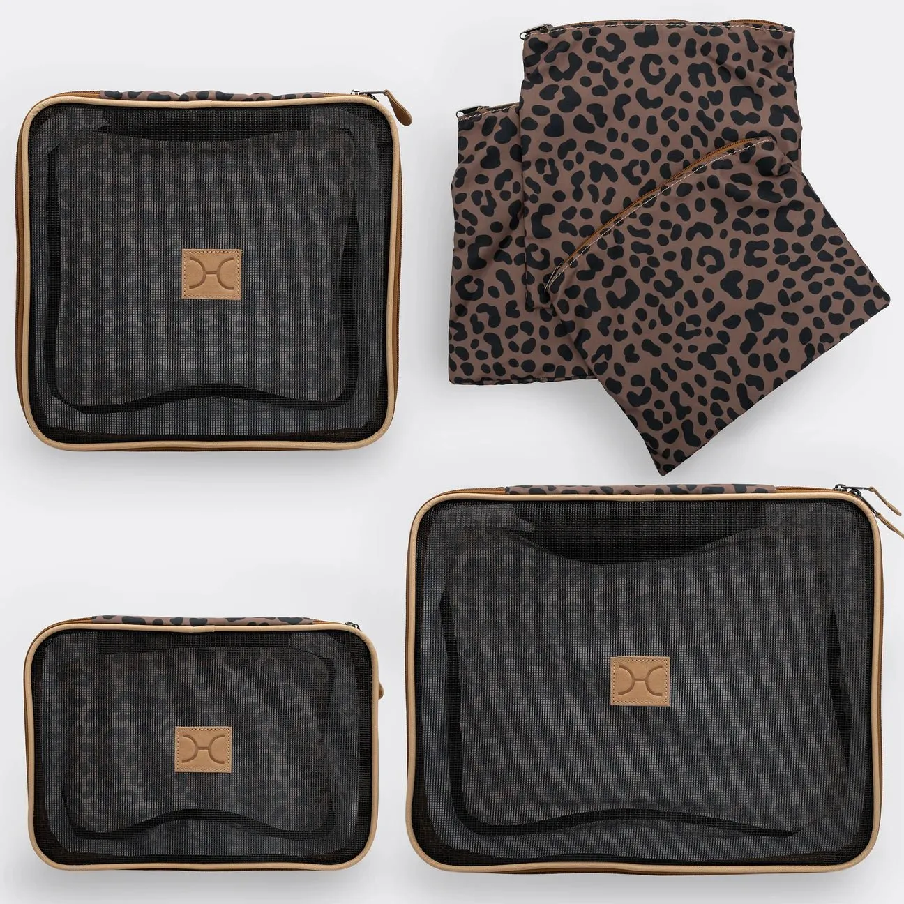 Thandana Travel Luggage Organizer Pods - 6 Piece Set | Cheetah Coffee