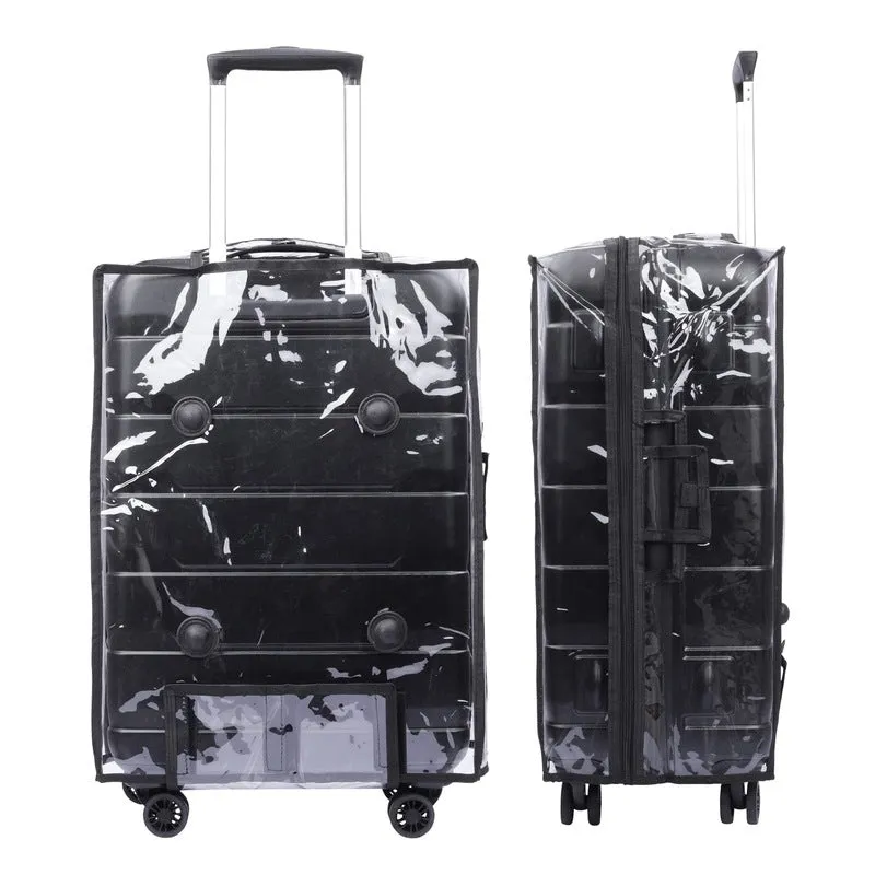 THE CLOWNFISH Jeffrey Luggage Polycarbonate Hard Case Suitcase Four Wheel Trolley Bag with Transparent PVC Protective Cover Waterproof for 20 inch Trolley - Black (Small size,55 cm)