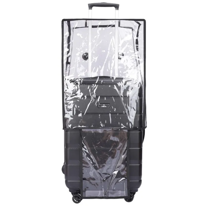 THE CLOWNFISH Jeffrey Luggage Polycarbonate Hard Case Suitcase Four Wheel Trolley Bag with Transparent PVC Protective Cover Waterproof for 20 inch Trolley - Black (Small size,55 cm)