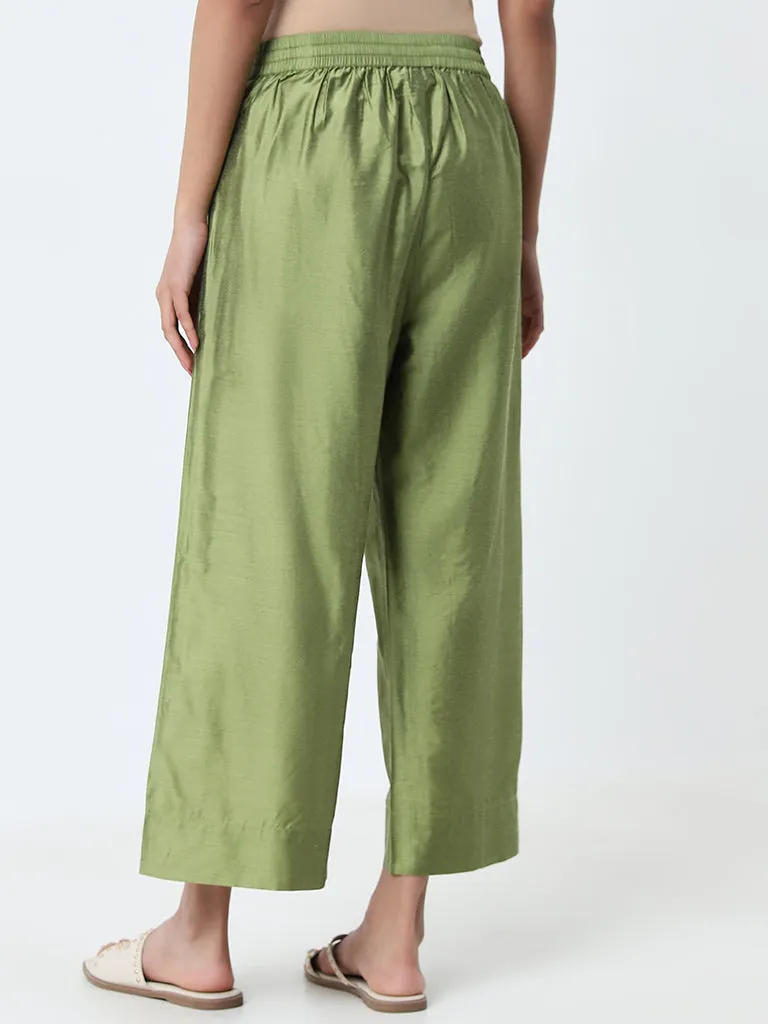 Utsa Sage Solid High-Rise Ethnic Pants