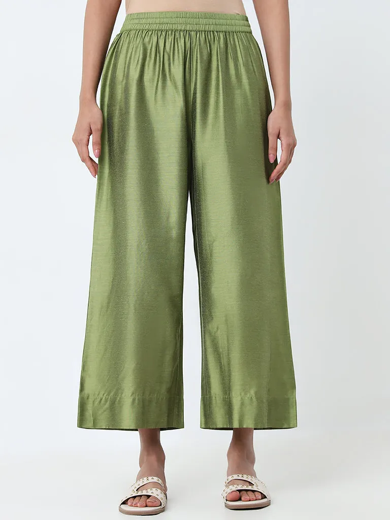 Utsa Sage Solid High-Rise Ethnic Pants