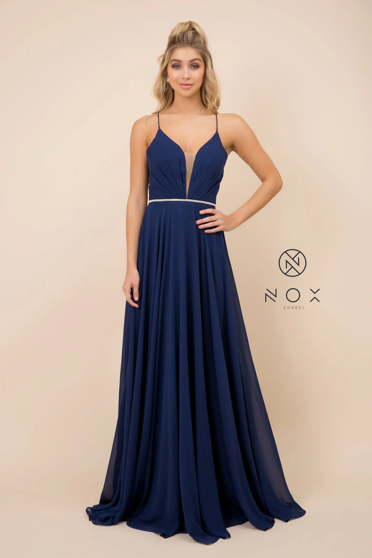 V-Neck Chiffon Plus Size Long Bridesmaid Dress NXR416P