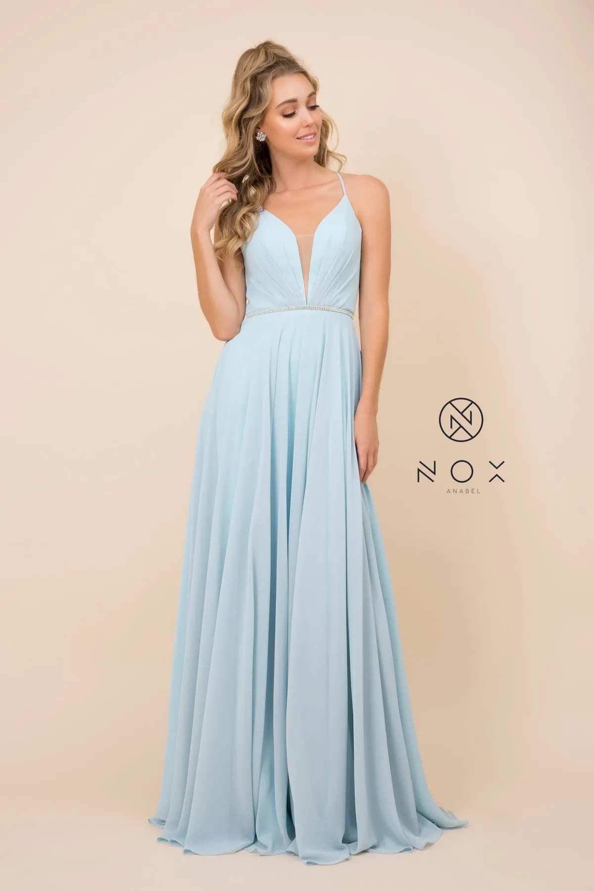 V-Neck Chiffon Plus Size Long Bridesmaid Dress NXR416P