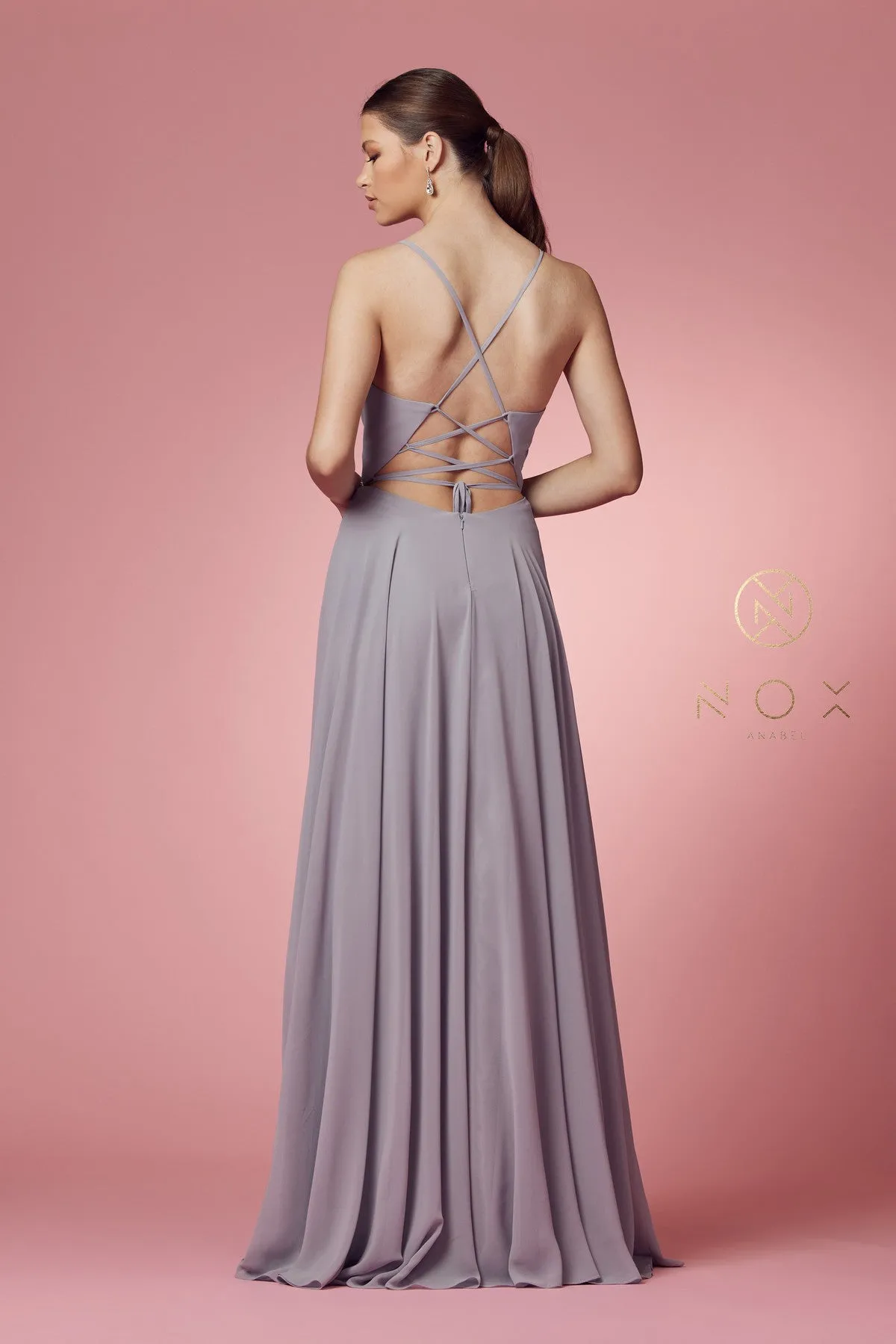 V-Neck Chiffon Plus Size Long Bridesmaid Dress NXR416P