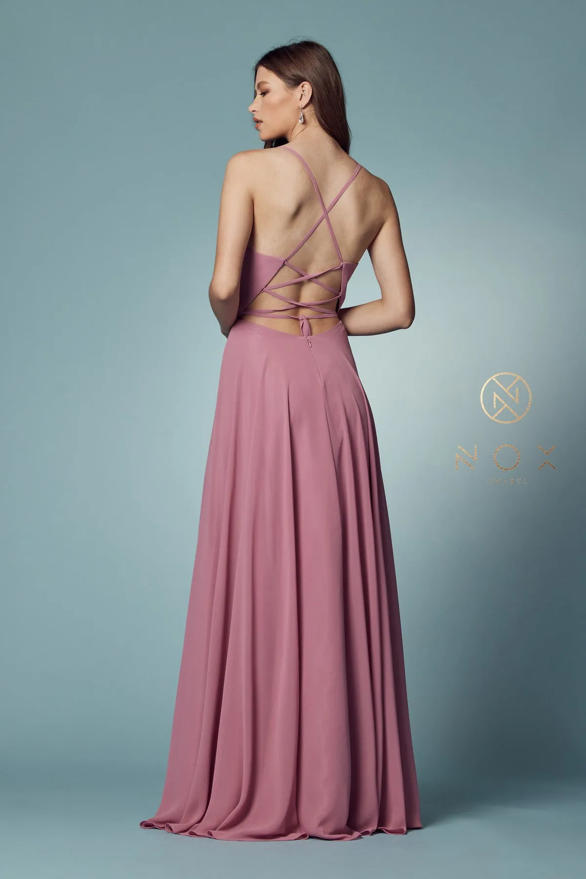 V-Neck Chiffon Plus Size Long Bridesmaid Dress NXR416P