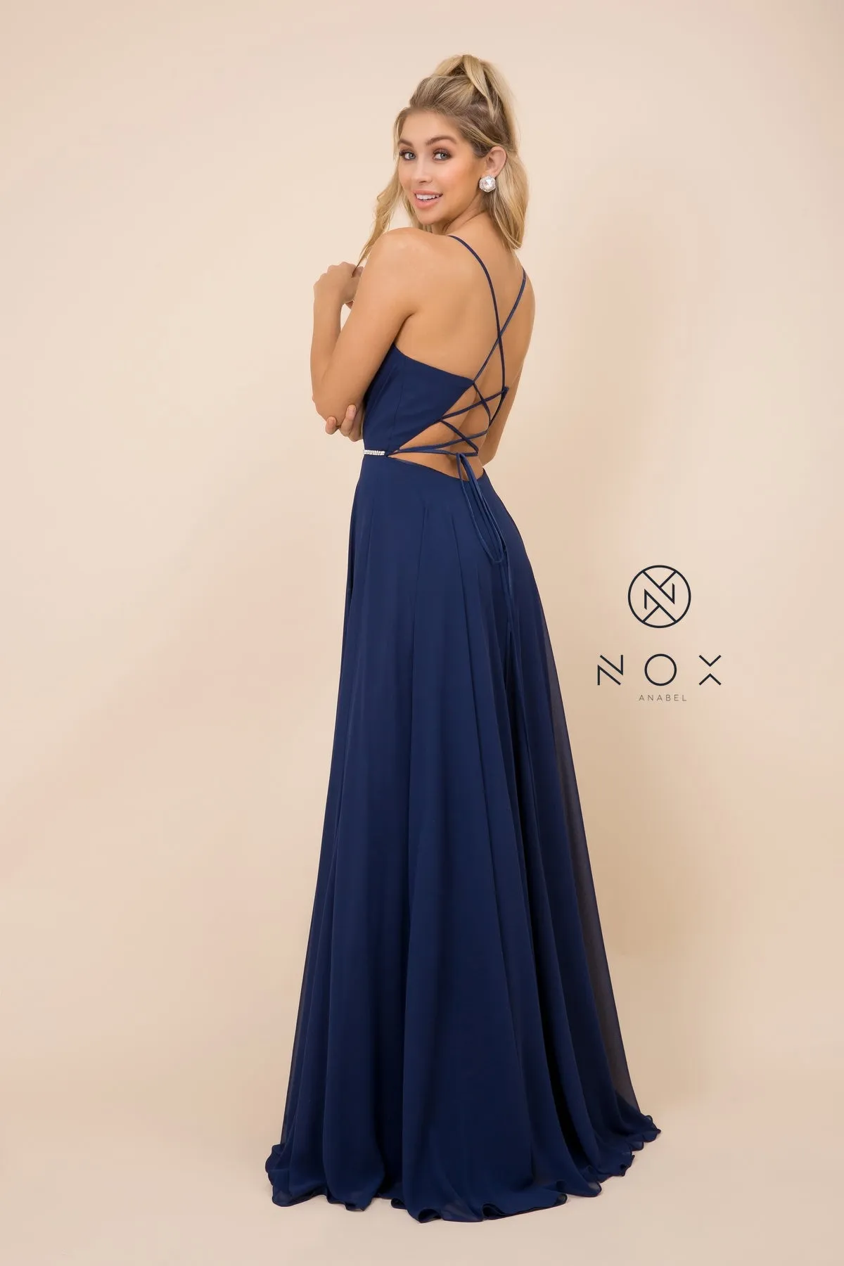 V-Neck Chiffon Plus Size Long Bridesmaid Dress NXR416P