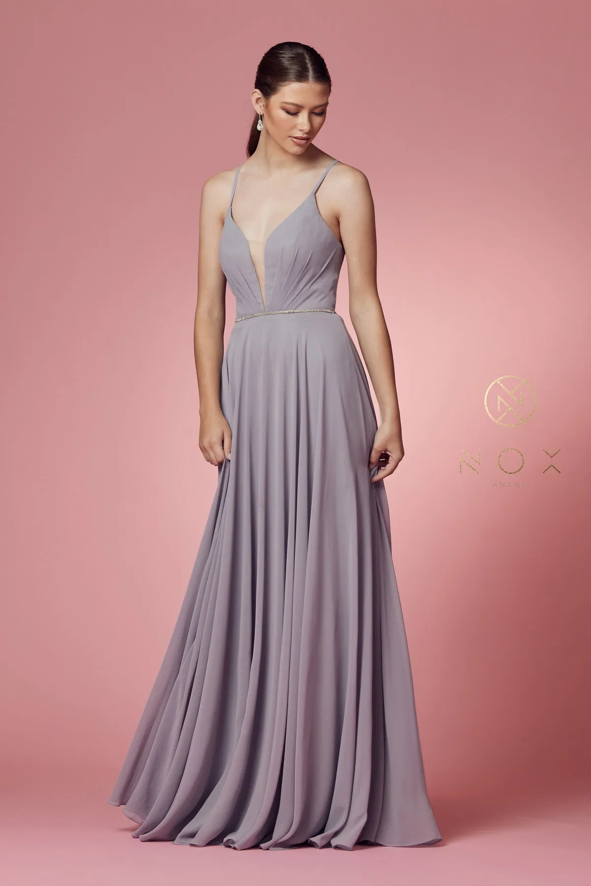 V-Neck Chiffon Plus Size Long Bridesmaid Dress NXR416P