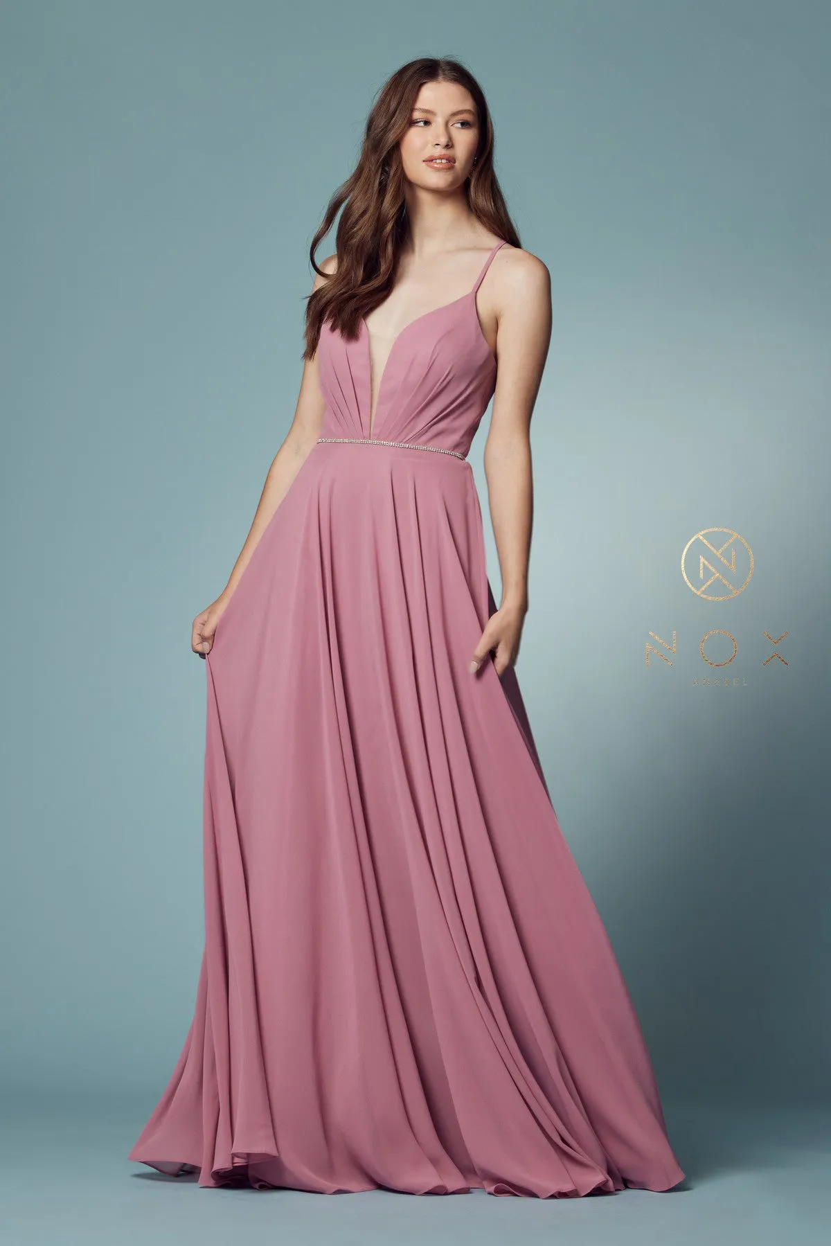 V-Neck Chiffon Plus Size Long Bridesmaid Dress NXR416P