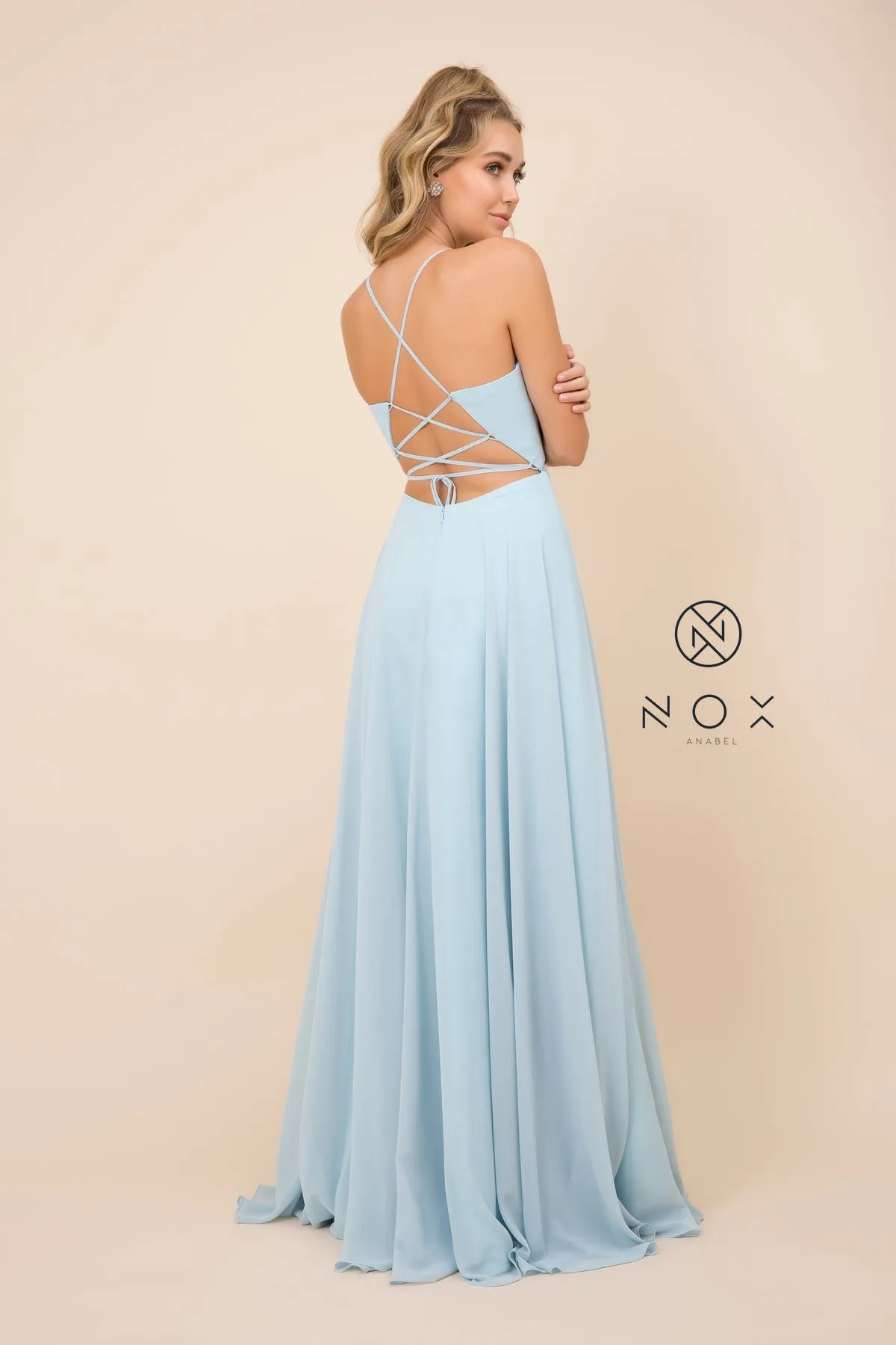 V-Neck Chiffon Plus Size Long Bridesmaid Dress NXR416P