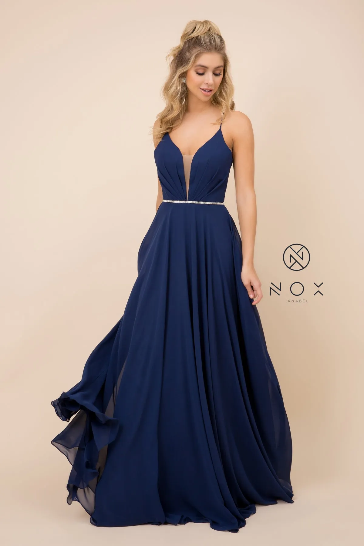 V-Neck Chiffon Plus Size Long Bridesmaid Dress NXR416P