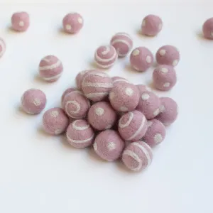 White On Light Pink Polka Dot Swirl Felt Balls