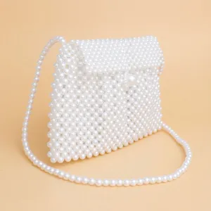 White Pearl Handmade Woven Evening Clutch