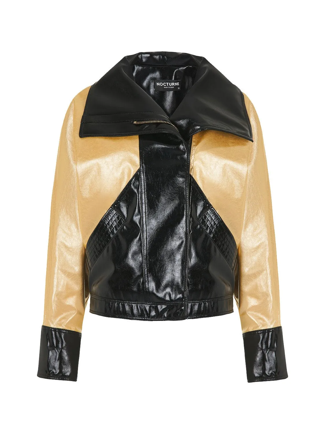 Wide Collar Patent Faux Leather Jacket