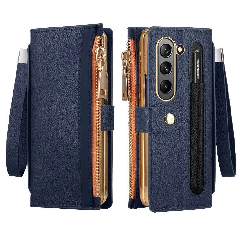 With S Pen Holder Leather Wallet Case For Samsung Galaxy Z Fold 5 4