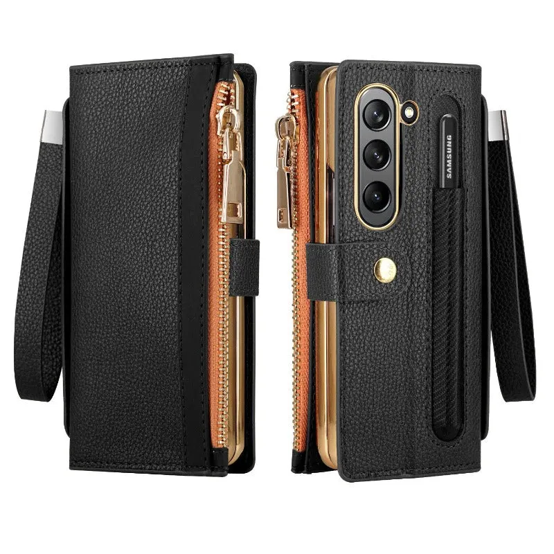 With S Pen Holder Leather Wallet Case For Samsung Galaxy Z Fold 5 4