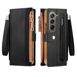 With S Pen Holder Leather Wallet Case For Samsung Galaxy Z Fold 5 4