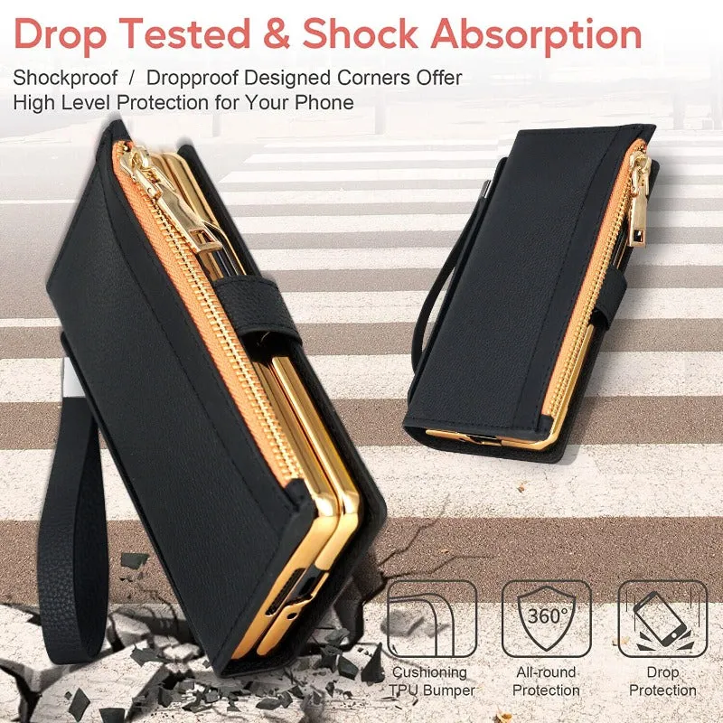 With S Pen Holder Leather Wallet Case For Samsung Galaxy Z Fold 5 4